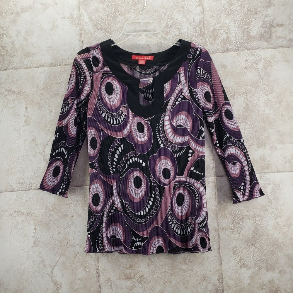 Accordion Blouse Crepe Keyhole Pleated Pullover Tunic Top Size S Zoey Beth